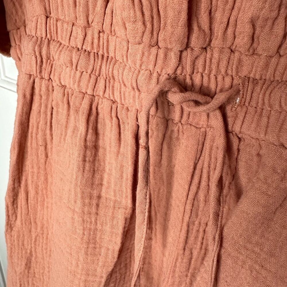 Free The Roses Ruffle Detail Romper Rust Size L Drawstring Waist V Neck Muslin - Picture 12 of 13